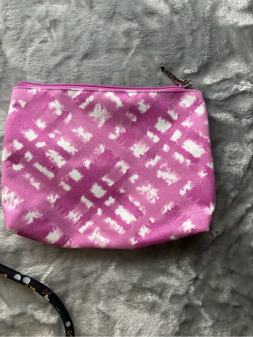 Clinique Pink and White Patterned Cosmetic Pouch